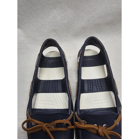 Crocs Shoes Womens Boatline Boat Blue Rubber Cutout Laces Flat Heel Slip On 6 - Picture 3 of 7